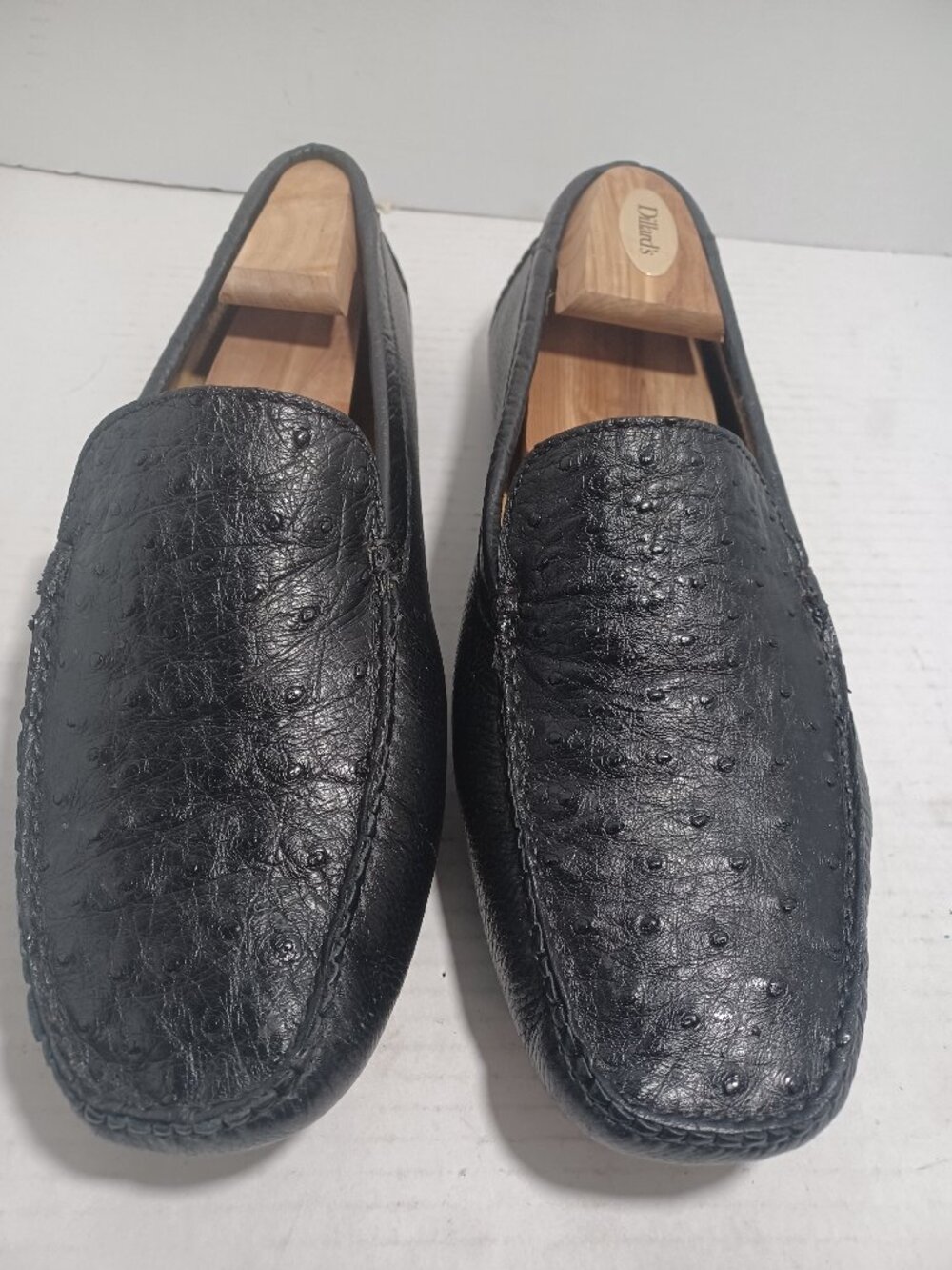 David Eden Black Ostrich Leather Slip-on Loafer Men's Size 10